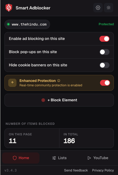 Smart Adblocker popup (dark)